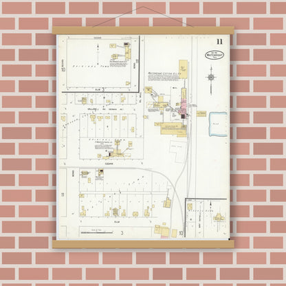 Old map wall art mockup — magnetic wood frame on brick wall — Sanborn Fire Insurance Map from Whitewright, Grayson County, Texas (1912), Sheet #0011