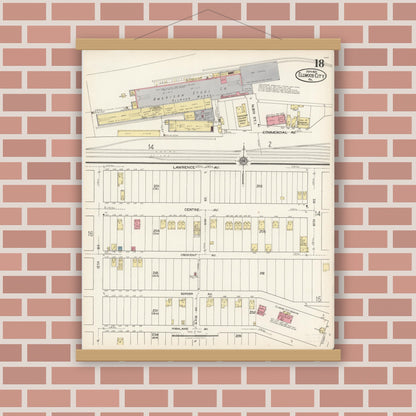 Old map wall art mockup — magnetic wood frame on brick wall — Sanborn Fire Insurance Map from Ellwood City, Lawrence County, Pennsylvania (1921), Sheet #0018