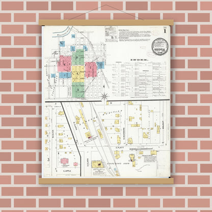 Old map wall art mockup — magnetic wood frame on brick wall — Sanborn Fire Insurance Map from Maquoketa, Jackson County, Iowa (1899), Sheet #0001