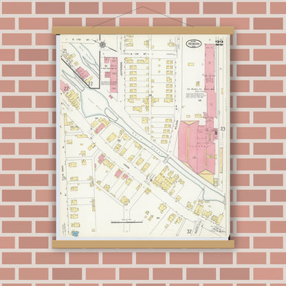 Old map wall art mockup — magnetic wood frame on brick wall — Sanborn Fire Insurance Map from Newark, Licking County, Ohio (1912), Sheet #0022