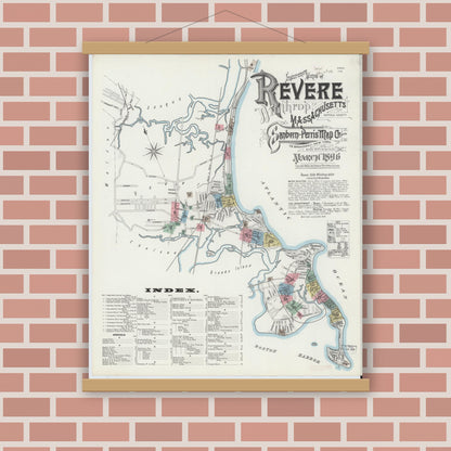Old map wall art mockup — magnetic wood frame on brick wall — Sanborn Fire Insurance Map from Revere, Suffolk County, Massachusetts (1896), Sheet #0001
