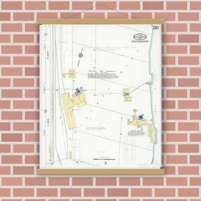 Old map wall art mockup — magnetic wood frame on brick wall — Sanborn Fire Insurance Map from Stillwater, Washington County, Minnesota (1910), Sheet #0030