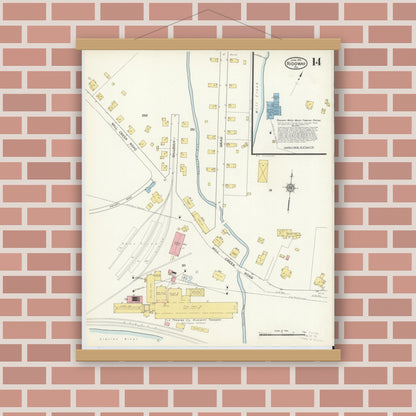 Old map wall art mockup — magnetic wood frame on brick wall — Sanborn Fire Insurance Map from Ridgway, Elk County, Pennsylvania (1915), Sheet #0014