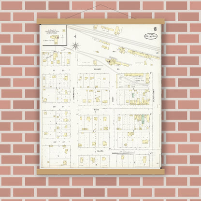 Old map wall art mockup — magnetic wood frame on brick wall — Sanborn Fire Insurance Map from Reinbeck, Grundy County, Iowa (1895), Sheet #0002