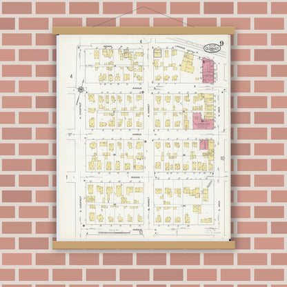 Old map wall art mockup — magnetic wood frame on brick wall — Sanborn Fire Insurance Map from Cloquet, Carlton County, Minnesota (1911), Sheet #0009