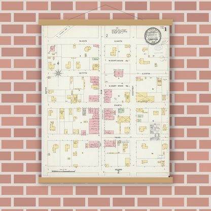 Old map wall art mockup — magnetic wood frame on brick wall — Sanborn Fire Insurance Map from Lumberton, Robeson County, North Carolina (1898) - Complete Map Set