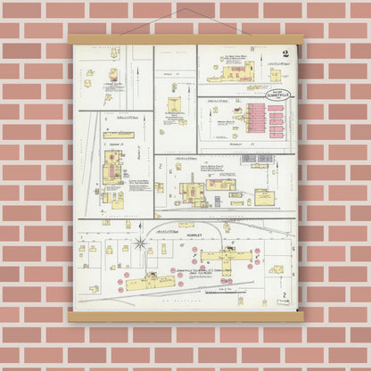 Old map wall art mockup — magnetic wood frame on brick wall — Sanborn Fire Insurance Map from Summitville, Madison County, Indiana (1902), Sheet #0002