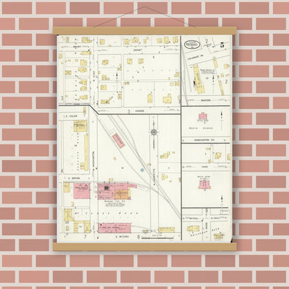 Old map wall art mockup — magnetic wood frame on brick wall — Sanborn Fire Insurance Map from Neosho, Newton County, Missouri (1916), Sheet #0005