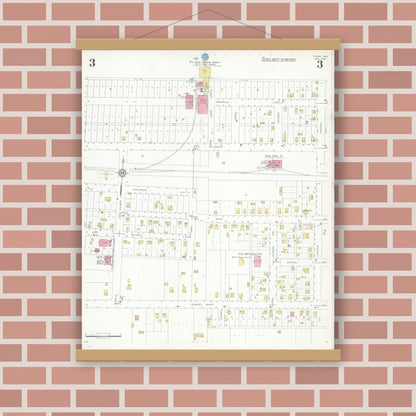 Old map wall art mockup — magnetic wood frame on brick wall — Sanborn Fire Insurance Map from Thorpe, Clark County, Wisconsin (1933), Sheet #0003