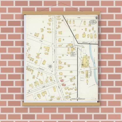 Old map wall art mockup — magnetic wood frame on brick wall — Sanborn Fire Insurance Map from Ashtabula, Ashtabula County, Ohio (1898), Sheet #0002