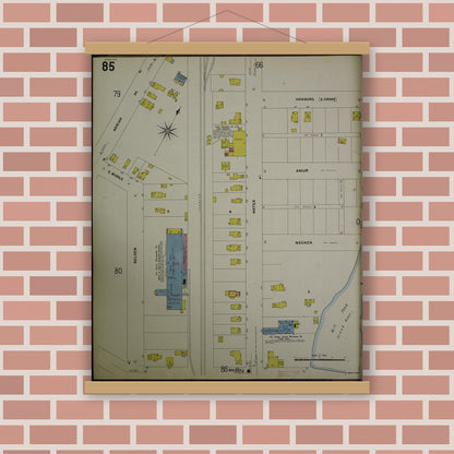 Old map wall art mockup — magnetic wood frame on brick wall — Sanborn Fire Insurance Map from Jackson, Jackson County, Michigan (1907), Sheet #0085