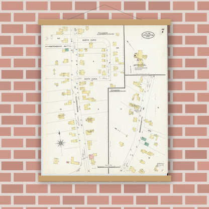 Old map wall art mockup — magnetic wood frame on brick wall — Sanborn Fire Insurance Map from Lexington, Middlesex County, Massachusetts (1908), Sheet #0007
