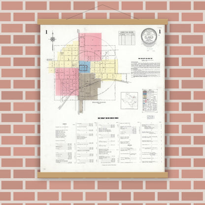 Old map wall art mockup — magnetic wood frame on brick wall — Sanborn Fire Insurance Map from Plano, Collin County, Texas (1949), Sheet #0001
