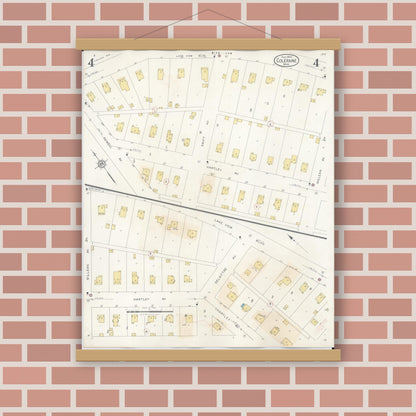 Old map wall art mockup — magnetic wood frame on brick wall — Sanborn Fire Insurance Map from Coleraine, Itasca County, Minnesota (1944), Sheet #0004