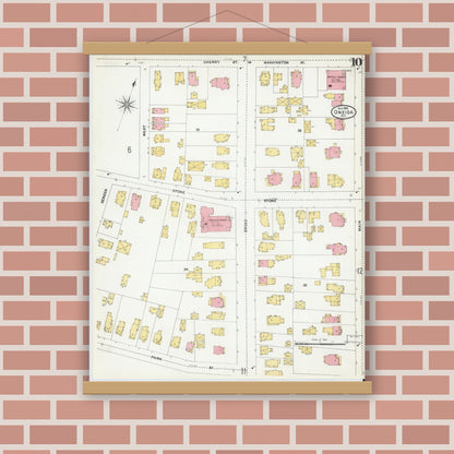 Old map wall art mockup — magnetic wood frame on brick wall — Sanborn Fire Insurance Map from Oneida, Madison County, New York (1904), Sheet #0009