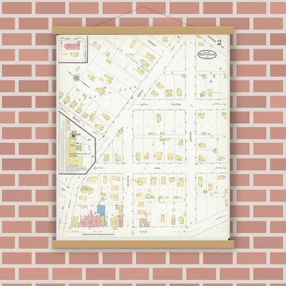 Old map wall art mockup — magnetic wood frame on brick wall — Sanborn Fire Insurance Map from West Chicago, Du Page County, Illinois (1912), Sheet #0002