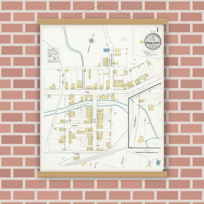 Old map wall art mockup — magnetic wood frame on brick wall — Sanborn Fire Insurance Map from Middleport, Schuylkill County, Pennsylvania (1912) - Complete Map Set