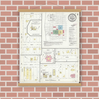 Old map wall art mockup — magnetic wood frame on brick wall — Sanborn Fire Insurance Map from Uvalde, Uvalde County, Texas (1910), Sheet #0001