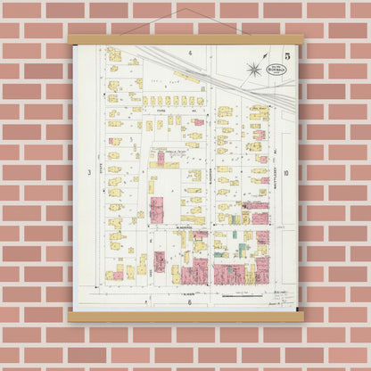 Old map wall art mockup — magnetic wood frame on brick wall — Sanborn Fire Insurance Map from Norwalk, Huron County, Ohio (1906), Sheet #0005