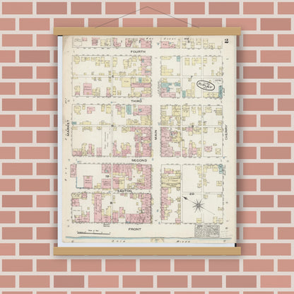 Old map wall art mockup — magnetic wood frame on brick wall — Sanborn Fire Insurance Map from Ripley, Brown County, Ohio (1884), Sheet #0002