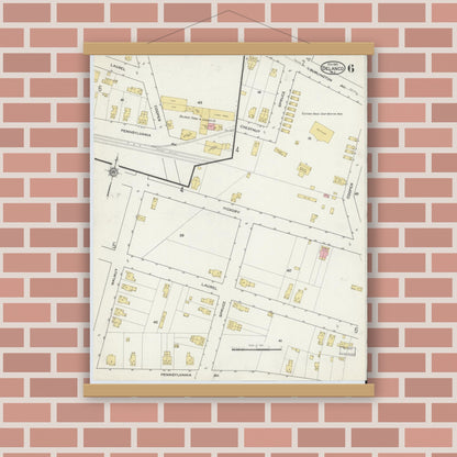 Old map wall art mockup — magnetic wood frame on brick wall — Sanborn Fire Insurance Map from Delanco, Burlington County, New Jersey (1915), Sheet #0006