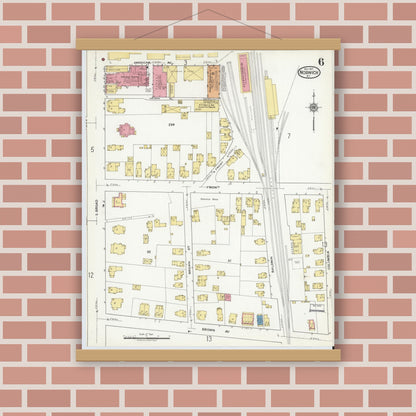 Old map wall art mockup — magnetic wood frame on brick wall — Sanborn Fire Insurance Map from Norwich, Chenango County, New York (1917), Sheet #0006