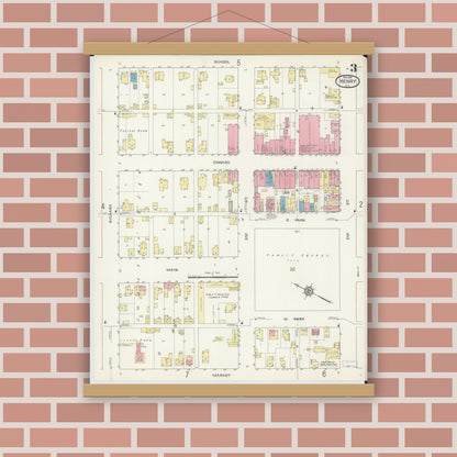 Old map wall art mockup — magnetic wood frame on brick wall — Sanborn Fire Insurance Map from Henry, Marshall County, Illinois (1913), Sheet #0003