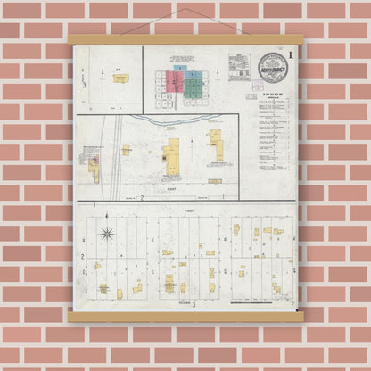 Old map wall art mockup — magnetic wood frame on brick wall — Sanborn Fire Insurance Map from North Branch, Chisago County, Minnesota (1904), Sheet #0001