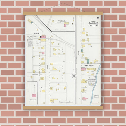 Old map wall art mockup — magnetic wood frame on brick wall — Sanborn Fire Insurance Map from Fredericktown, Madison County, Missouri (1893), Sheet #0002