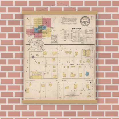 Old map wall art mockup — magnetic wood frame on brick wall — Sanborn Fire Insurance Map from Floresville, Wilson County, Texas (1922) - Complete Map Set