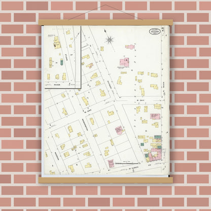 Old map wall art mockup — magnetic wood frame on brick wall — Sanborn Fire Insurance Map from Vassar, Tuscola County, Michigan (1909), Sheet #0007