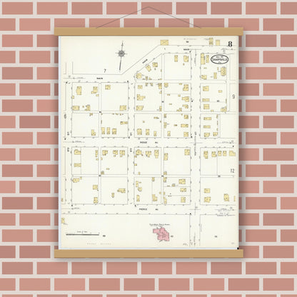 Old map wall art mockup — magnetic wood frame on brick wall — Sanborn Fire Insurance Map from Sharpsville, Mercer County, Pennsylvania (1912), Sheet #0008