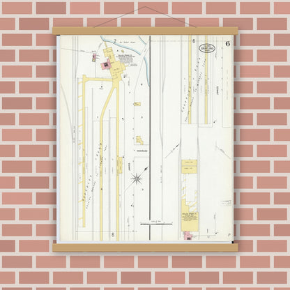 Old map wall art mockup — magnetic wood frame on brick wall — Sanborn Fire Insurance Map from Grayling, Crawford County, Michigan (1909), Sheet #0006