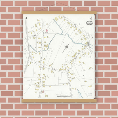Old map wall art mockup — magnetic wood frame on brick wall — Sanborn Fire Insurance Map from Cohasset, Norfolk County, Massachusetts (1928), Sheet #0004
