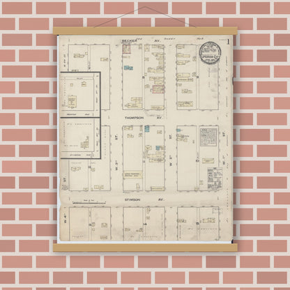 Old map wall art mockup — magnetic wood frame on brick wall — Sanborn Fire Insurance Map from Superior, Douglas County, Wisconsin (1884), Sheet #0001