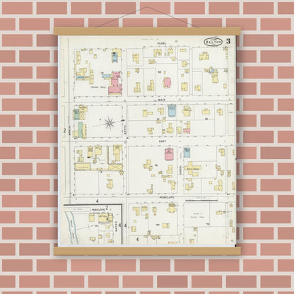 Old map wall art mockup — magnetic wood frame on brick wall — Sanborn Fire Insurance Map from Belton, Bell County, Texas (1896), Sheet #0003