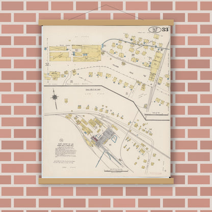 Old map wall art mockup — magnetic wood frame on brick wall — Sanborn Fire Insurance Map from Hilo, Hawaii County, Hawaii (1921), Sheet #0033