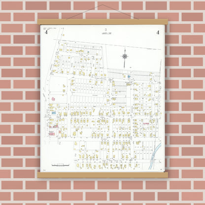 Old map wall art mockup — magnetic wood frame on brick wall — Sanborn Fire Insurance Map from West Liberty, Logan County, Ohio (1948), Sheet #0004