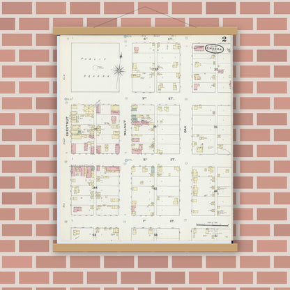 Old map wall art mockup — magnetic wood frame on brick wall — Sanborn Fire Insurance Map from Chaska, Carver County, Minnesota (1891), Sheet #0002