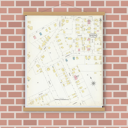 Old map wall art mockup — magnetic wood frame on brick wall — Sanborn Fire Insurance Map from Middleport, Meigs County, Ohio (1908), Sheet #0005