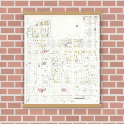 Old map wall art mockup — magnetic wood frame on brick wall — Sanborn Fire Insurance Map from La Feria, Cameron County, Texas (1936), Sheet #0003