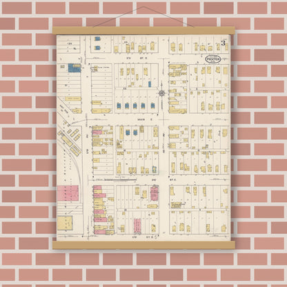 Old map wall art mockup — magnetic wood frame on brick wall — Sanborn Fire Insurance Map from Proctor, Saint Louis County, Minnesota (1922), Sheet #0003
