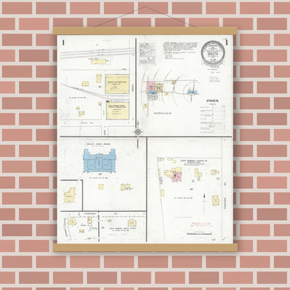 Old map wall art mockup — magnetic wood frame on brick wall — Sanborn Fire Insurance Map from Goleta, Santa Barbara County, California (1930) - Complete Map Set