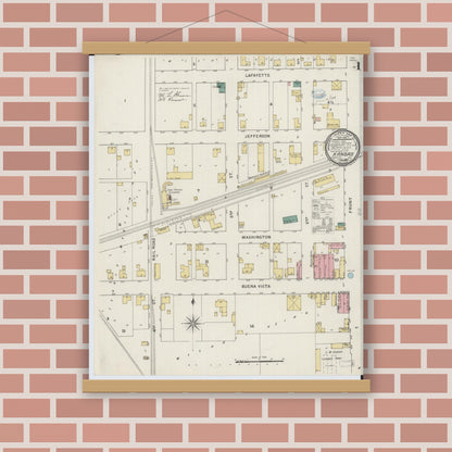 Old map wall art mockup — magnetic wood frame on brick wall — Sanborn Fire Insurance Map from Kansas, Edgar County, Illinois (1894), Sheet #0001