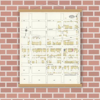 Old map wall art mockup — magnetic wood frame on brick wall — Sanborn Fire Insurance Map from Ashland, Schuylkill County, Pennsylvania (1921), Sheet #0006