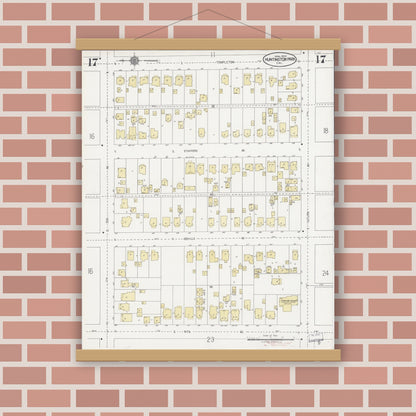 Old map wall art mockup — magnetic wood frame on brick wall — Sanborn Fire Insurance Map from Huntington Park, Los Angeles County, California (1924), Sheet #0017
