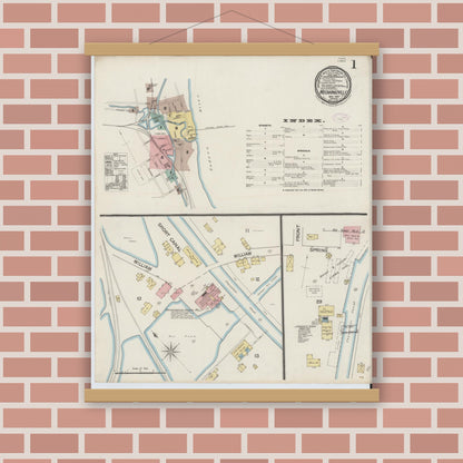 Old map wall art mockup — magnetic wood frame on brick wall — Sanborn Fire Insurance Map from Mechanicville, Saratoga County, New York (1887) - Complete Map Set