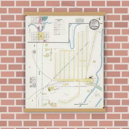Old map wall art mockup — magnetic wood frame on brick wall — Sanborn Fire Insurance Map from New Richmond, St. Croix County, Wisconsin (1892), Sheet #0001