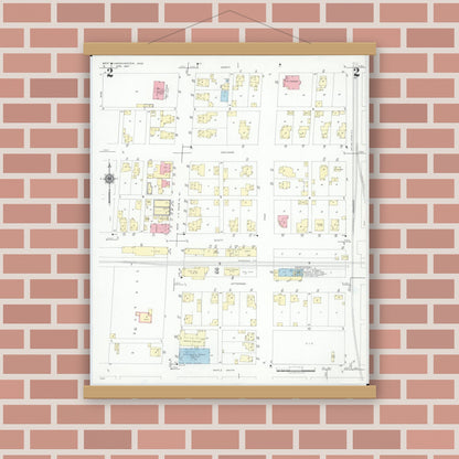 Old map wall art mockup — magnetic wood frame on brick wall — Sanborn Fire Insurance Map from West Manchester, Preble County, Ohio (1947), Sheet #0002