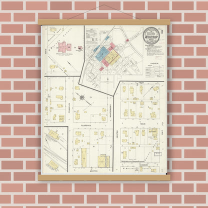 Old map wall art mockup — magnetic wood frame on brick wall — Sanborn Fire Insurance Map from Windsor, Henry County, Missouri (1909) - Complete Map Set